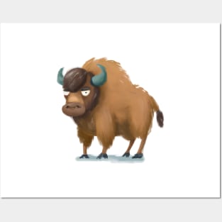 Cute Bison Drawing Posters and Art